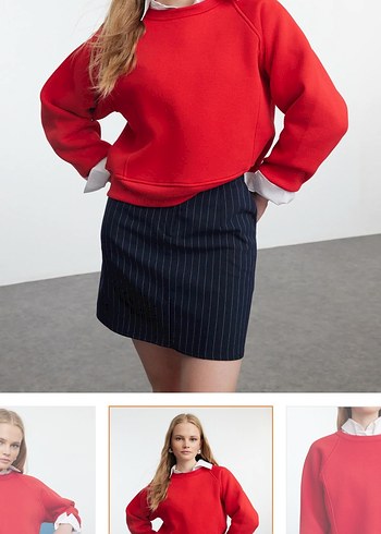 Kırmızı Kadın Mini Sweatshirt - Görsel 2