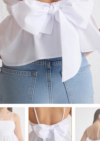 Beyaz İnce Askılı Denim Bluz - Görsel 4