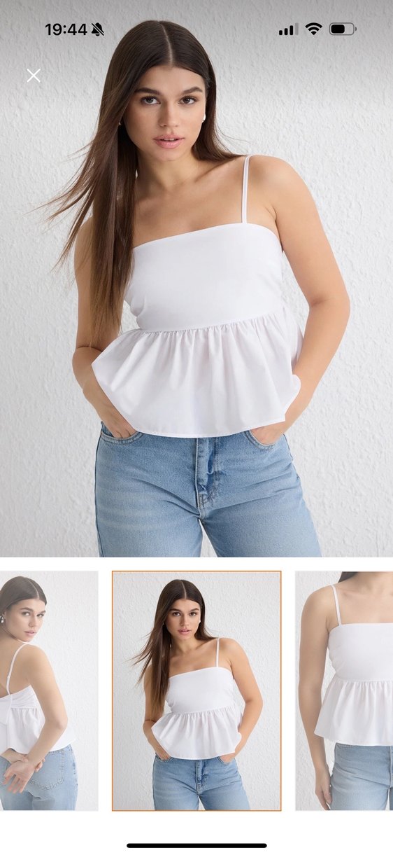 Beyaz İnce Askılı Denim Bluz - Görsel 2