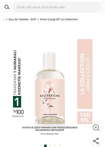 Yves Rocher Eau Fraîche Gerisier Kadın Parfümü 100 ml - Görsel 5