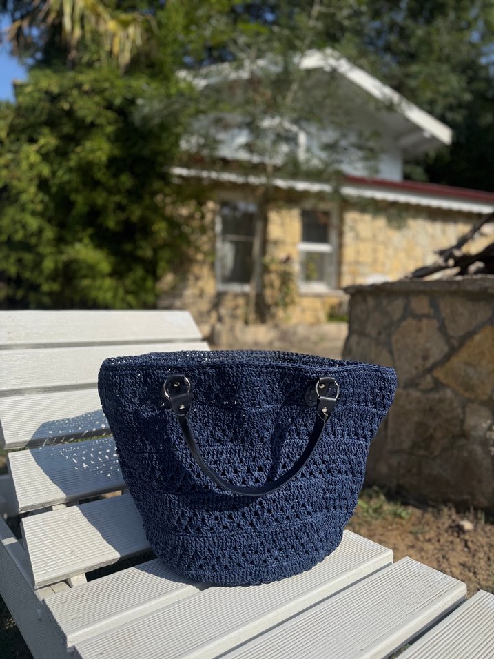 Lacivert Örgü Bohem Kadın Çanta - Görsel 5