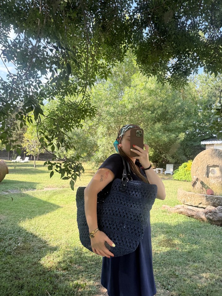 Lacivert Örgü Bohem Kadın Çanta - Görsel 2