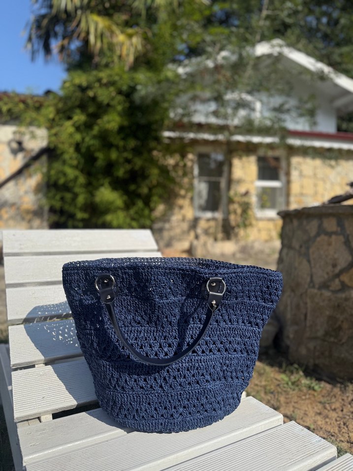 Lacivert Örgü Bohem Kadın Çanta - Görsel 4