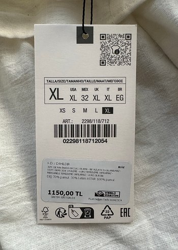 xl Beden Beyaz Nakışlı Keten Mini Bohem Bluz