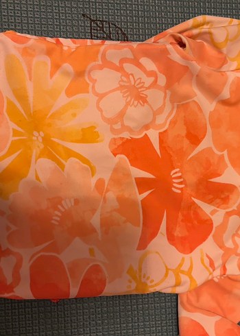 Turuncu Çiçek Desenli Uzun Kollu Kız Mayo - Görsel 4