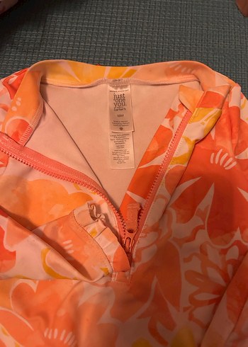 Turuncu Çiçek Desenli Uzun Kollu Kız Mayo - Görsel 3