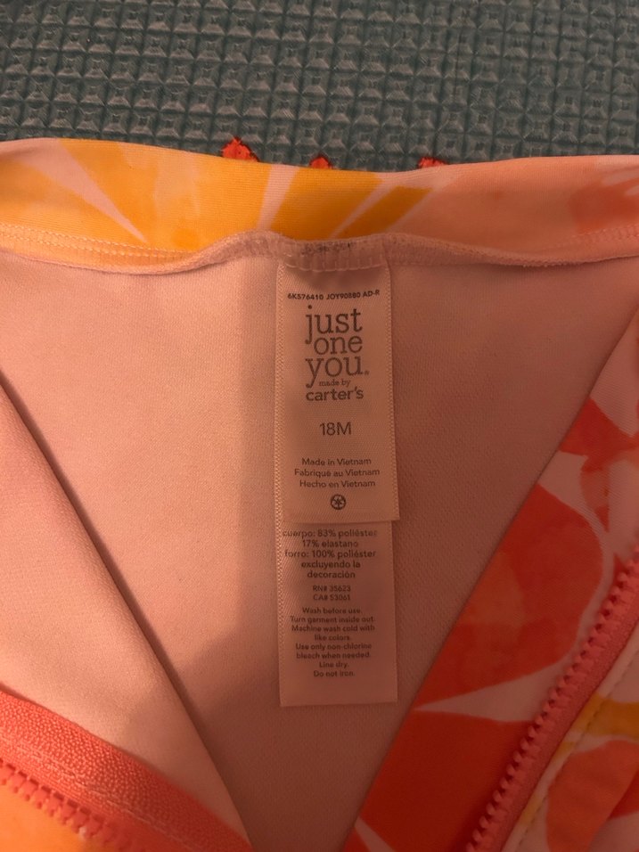 Turuncu Çiçek Desenli Uzun Kollu Kız Mayo - Görsel 2