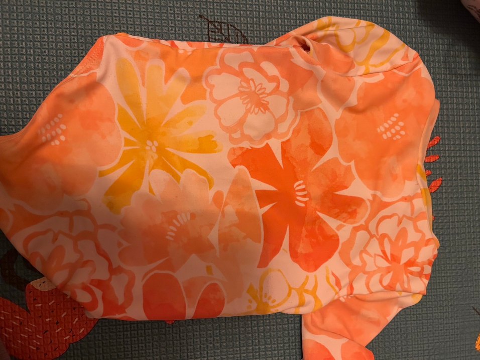 Turuncu Çiçek Desenli Uzun Kollu Kız Mayo - Görsel 4