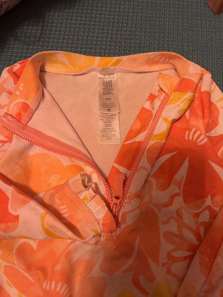 Turuncu Çiçek Desenli Uzun Kollu Kız Mayo - Görsel 3