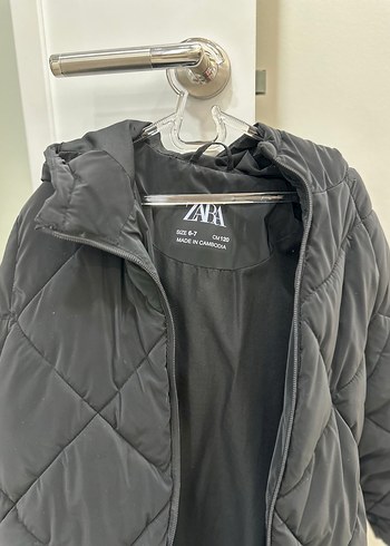 Zara Zara Siyah Kapüşonlu Midi kız çocuk Kaban