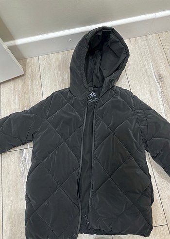5 Yaş Beden Zara Siyah Kapüşonlu Midi kız çocuk Kaban