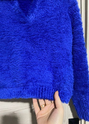 Mavi Yüksek Yakalı Kadın Triko Kazak - Görsel 2