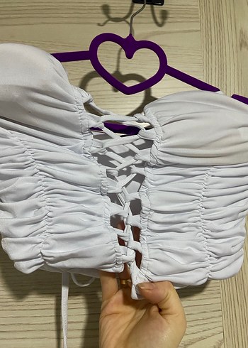 Dantelli Beyaz Straplez Bustiyer - Görsel 2