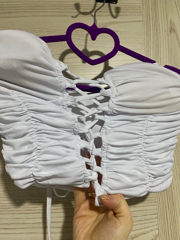 Dantelli Beyaz Straplez Bustiyer - Görsel 2