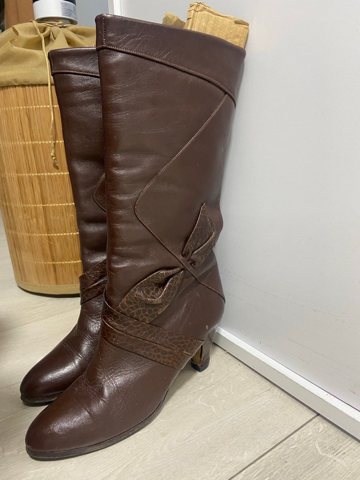 Kahverengi Deri Yılan Desenli Kemerli Diz altı Bot - Görsel 2