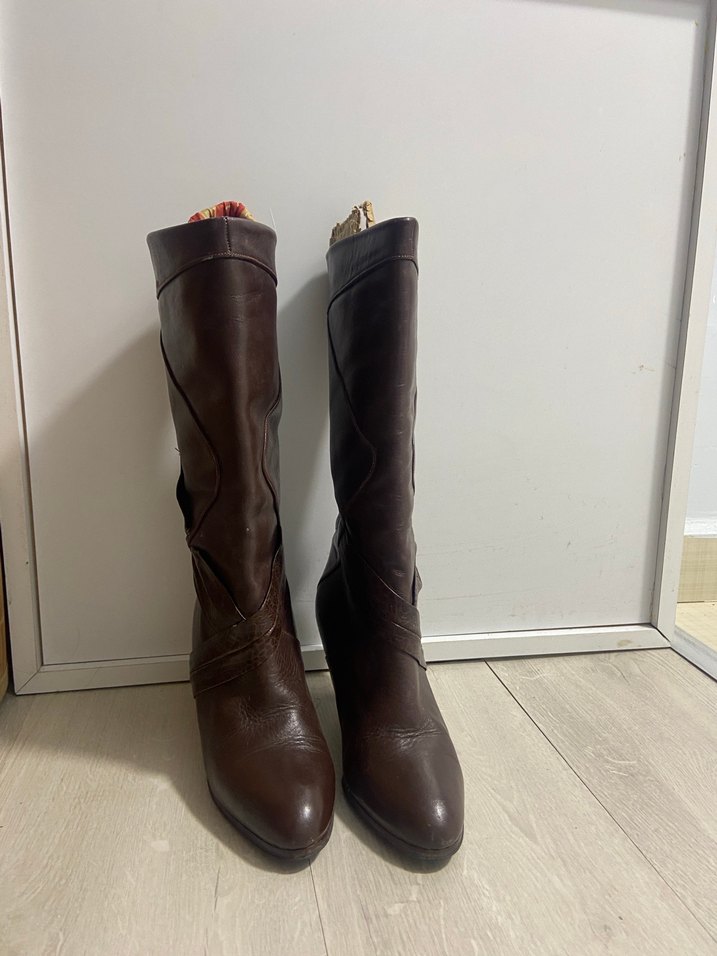 Kahverengi Deri Yılan Desenli Kemerli Diz altı Bot - Görsel 3