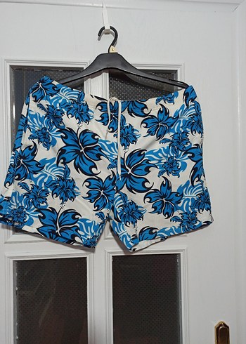 l Beden Düğmeli Mavi Tie-Dye Mini Erkek Şort
