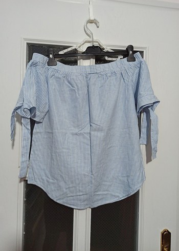 Kadın Mavi Denim Straplez Mini Bluz
