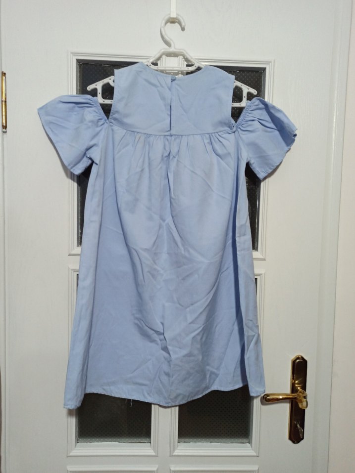 Mavi Keten Straplez Bluz - Görsel 3