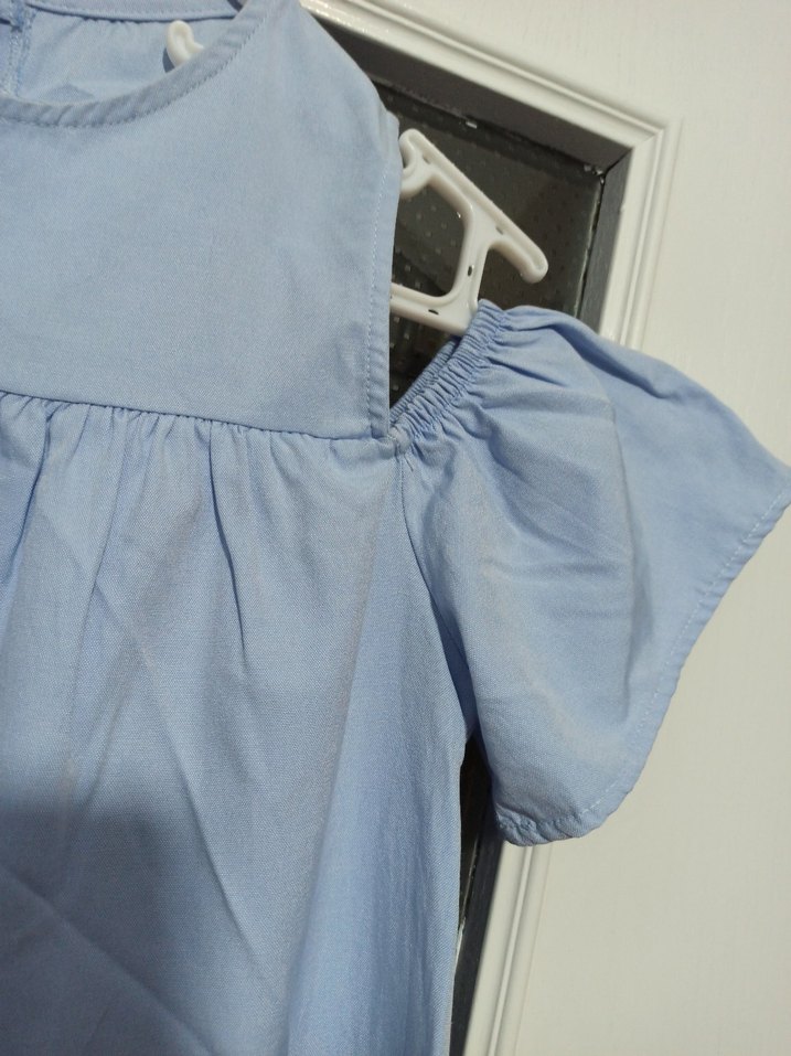 Mavi Keten Straplez Bluz - Görsel 4