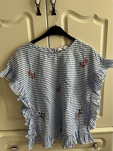 Mavi Beyaz Çizgili Mango Bluz S-M - Görsel 2