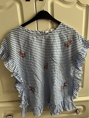 Mavi Beyaz Çizgili Mango Bluz S-M - Görsel 5