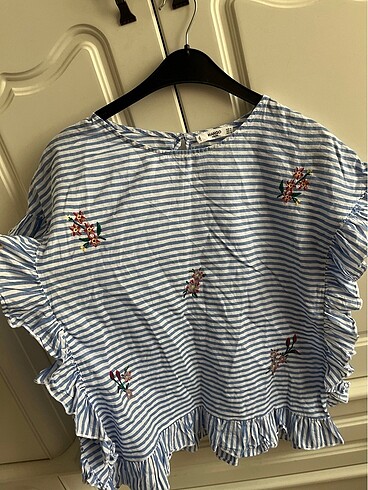 Mavi Beyaz Çizgili Mango Bluz S-M - Görsel 3