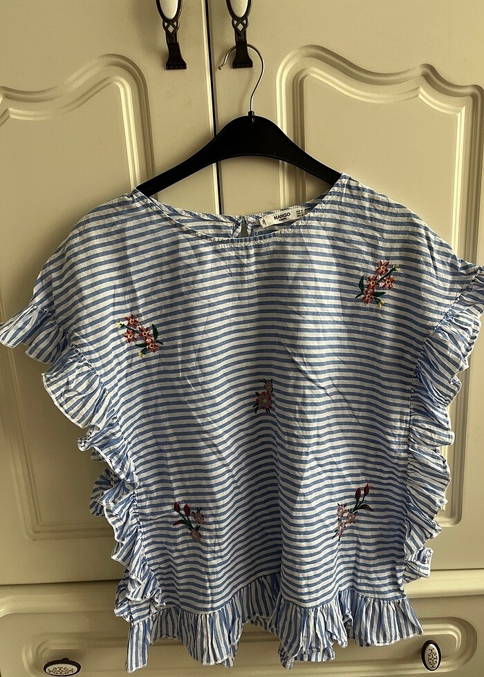 Mavi Beyaz Çizgili Mango Bluz S-M - Görsel 2