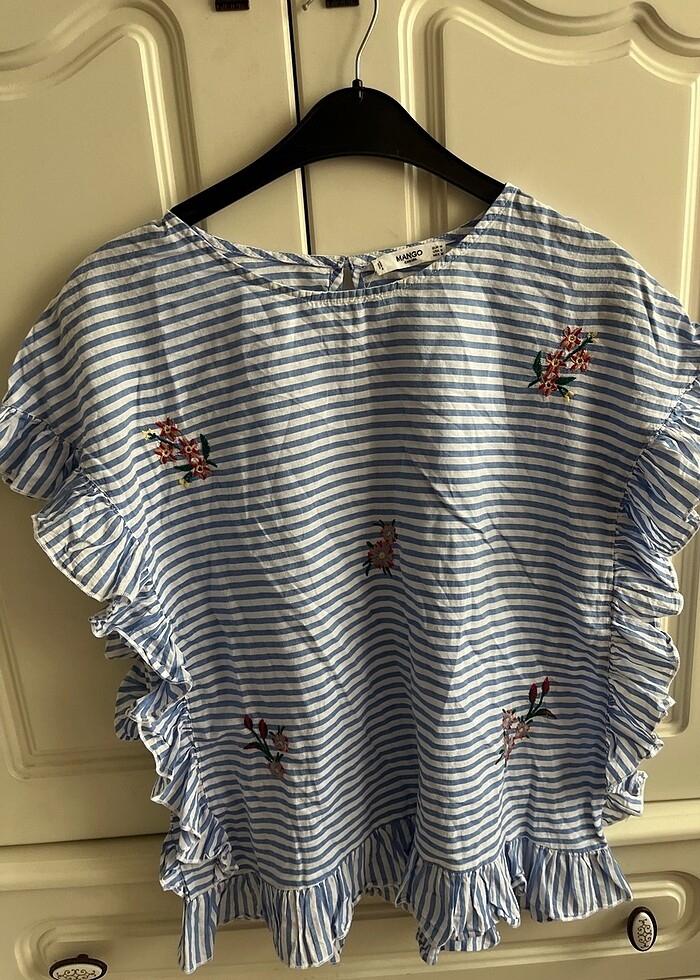 Mavi Beyaz Çizgili Mango Bluz S-M - Görsel 5