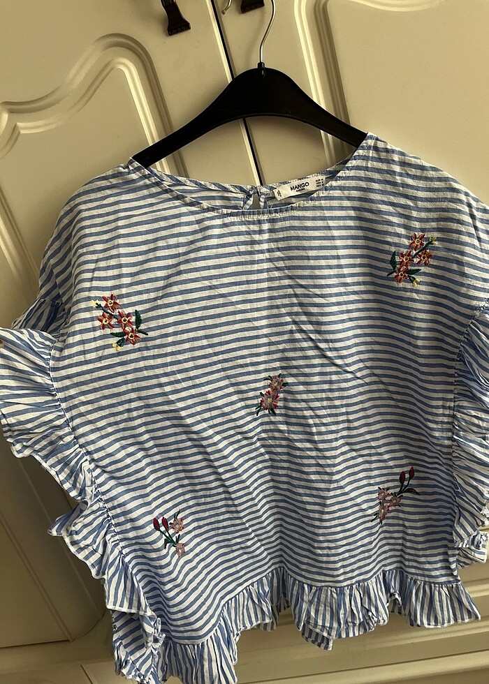 Mavi Beyaz Çizgili Mango Bluz S-M - Görsel 3