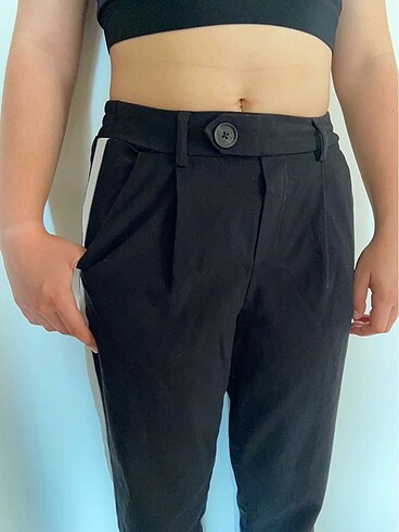 Kenarları beyaz çizgili kumaş pantolon xs - Görsel 3