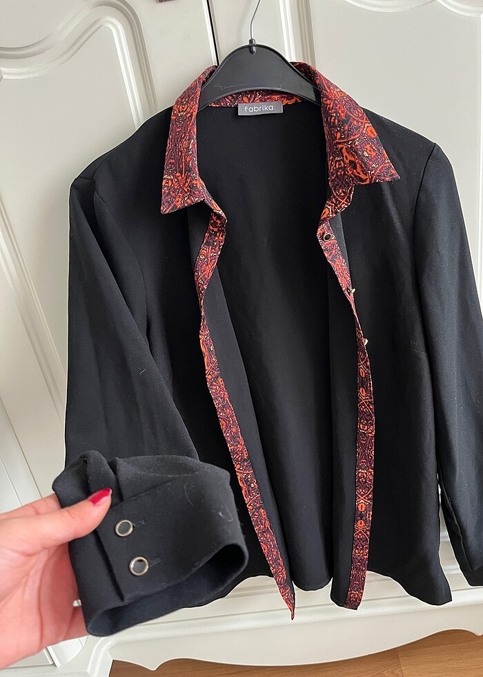 Nakışlı Siyah Vintage Gömlek S-M - Görsel 3