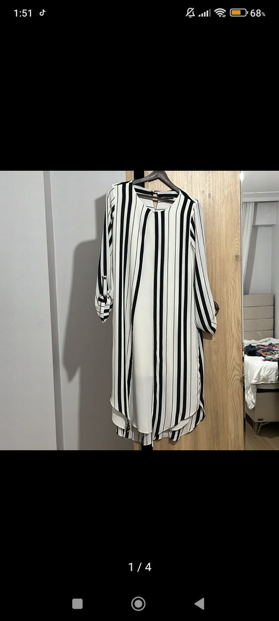 Çizgili Pilili Uzun Kollu Kadın Tunik - Görsel 3