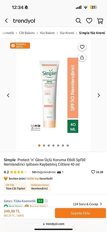 Simple üçlü koruma etkili nemlendirici