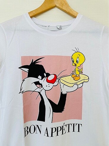 xs Beden beyaz Renk Kadın Sylvester Tweety Baskılı Tişört