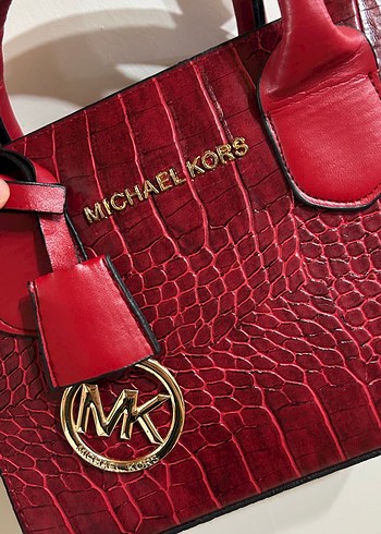 Kırmızı Deri Yılan Desenli Kadın Çanta - Görsel 2