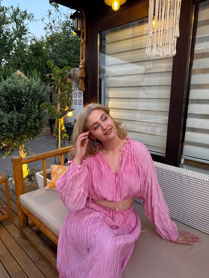 Zara Pembe Piliseli Bohem Uzun Elbise - Görsel 2