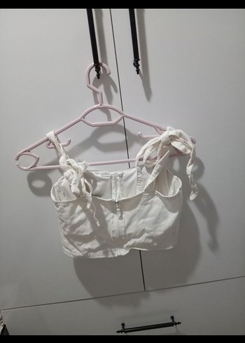 Beyaz Keten Mini Straplez Büstiyer - Görsel 3