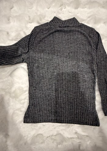 Gri V Yaka Fitilli Kadın Triko Kazak - Görsel 2