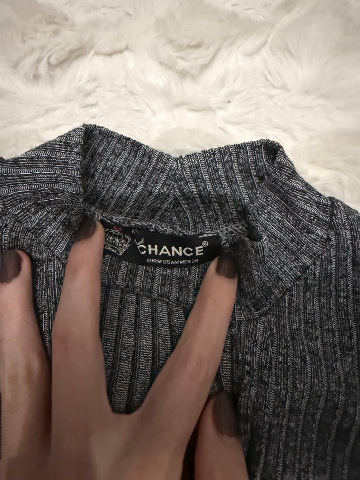 Gri V Yaka Fitilli Kadın Triko Kazak - Görsel 5