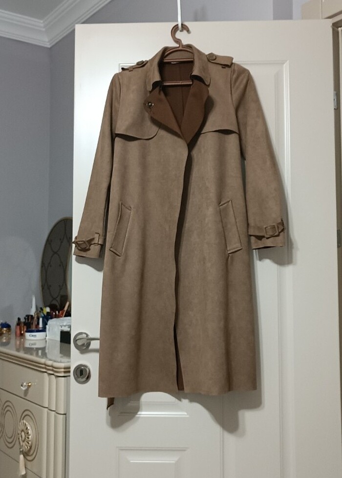 Süet trençkot 36 beden - Görsel 2