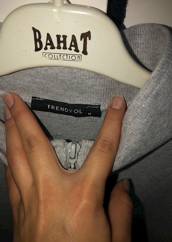 m Beden Gri Yarım Fermuarlı Kadın Sweatshirt