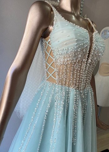 Boncuk İşlemeli nil yeşili Nişan Elbisesi - Görsel 2