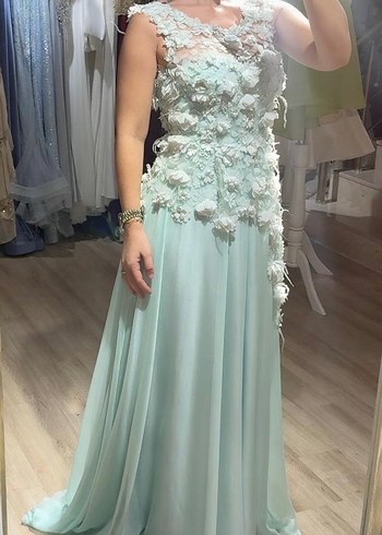 Turkuaz Dantel İşlemeli Uzun Bohem Abiye Elbise - Görsel 2