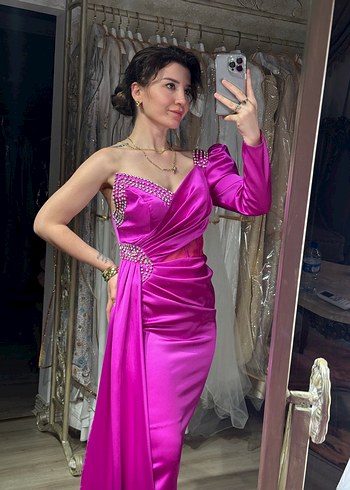 Fuşya tel kol swarovski işlemeli tasarım - Görsel 2