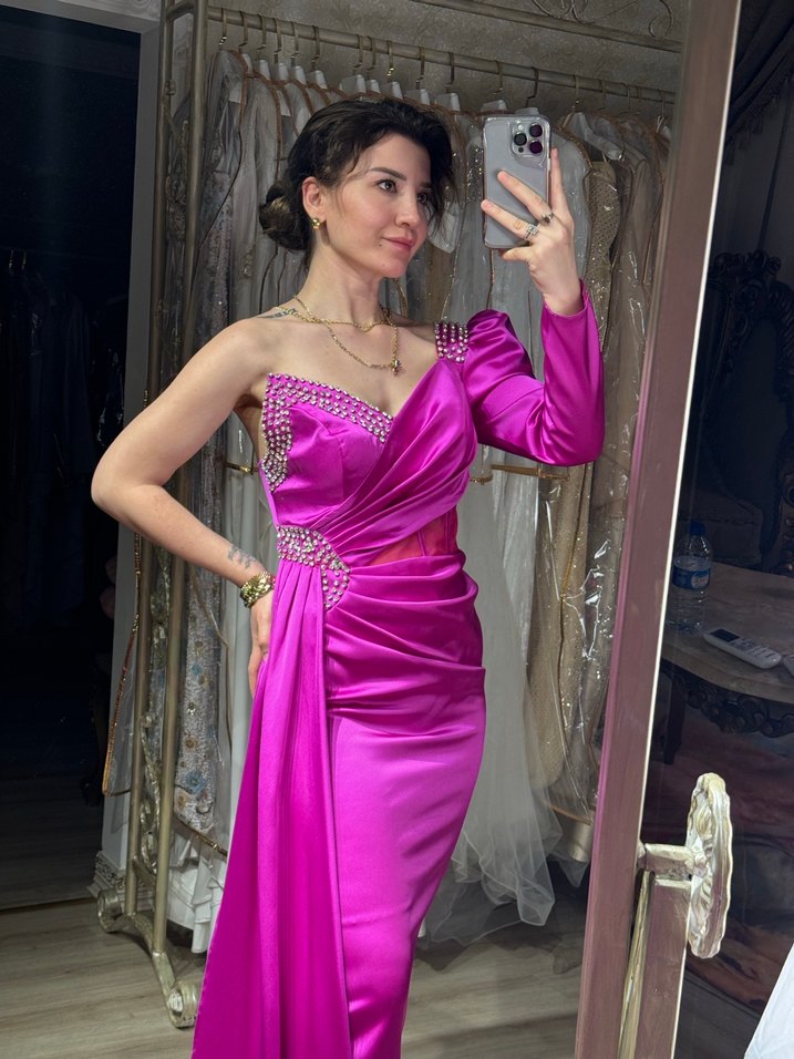 Fuşya tel kol swarovski işlemeli tasarım - Görsel 2