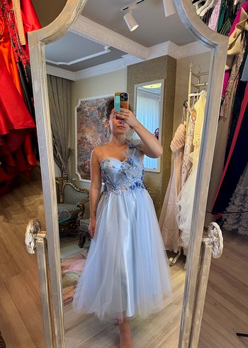 Mavi Straplez İşlemeli midi - Görsel 3