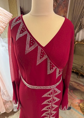 Bordo İşlemeli tül kol taşlı - Görsel 2