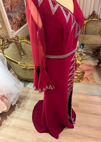 Bordo İşlemeli tül kol taşlı - Görsel 4