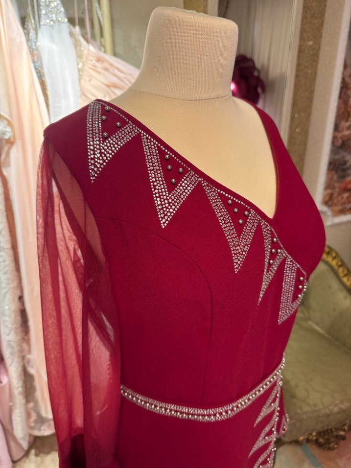 Bordo İşlemeli tül kol taşlı - Görsel 5